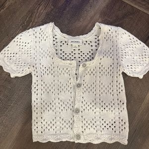 White crochet top with buttons
